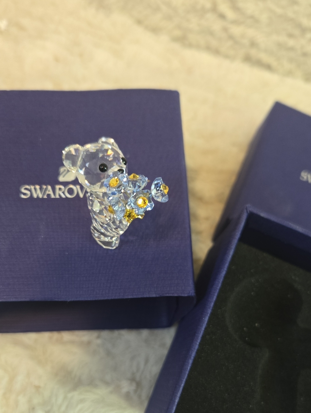 Swarovski Crystal Bear Figurine with Blue and Gold Accents